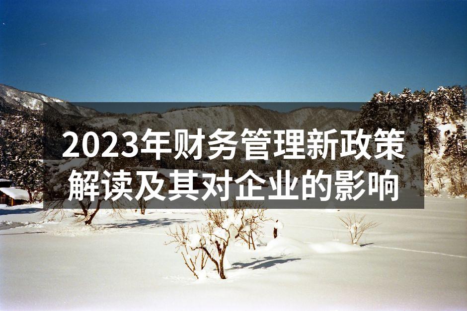 2023年财务管理新政策解读及其对企业的